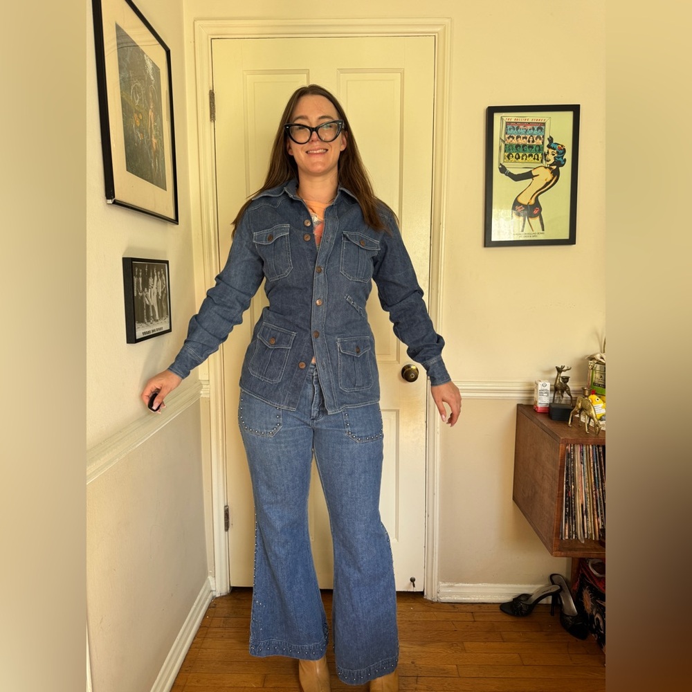 70s Vintage Denim Jacket with Banded Back Sz M